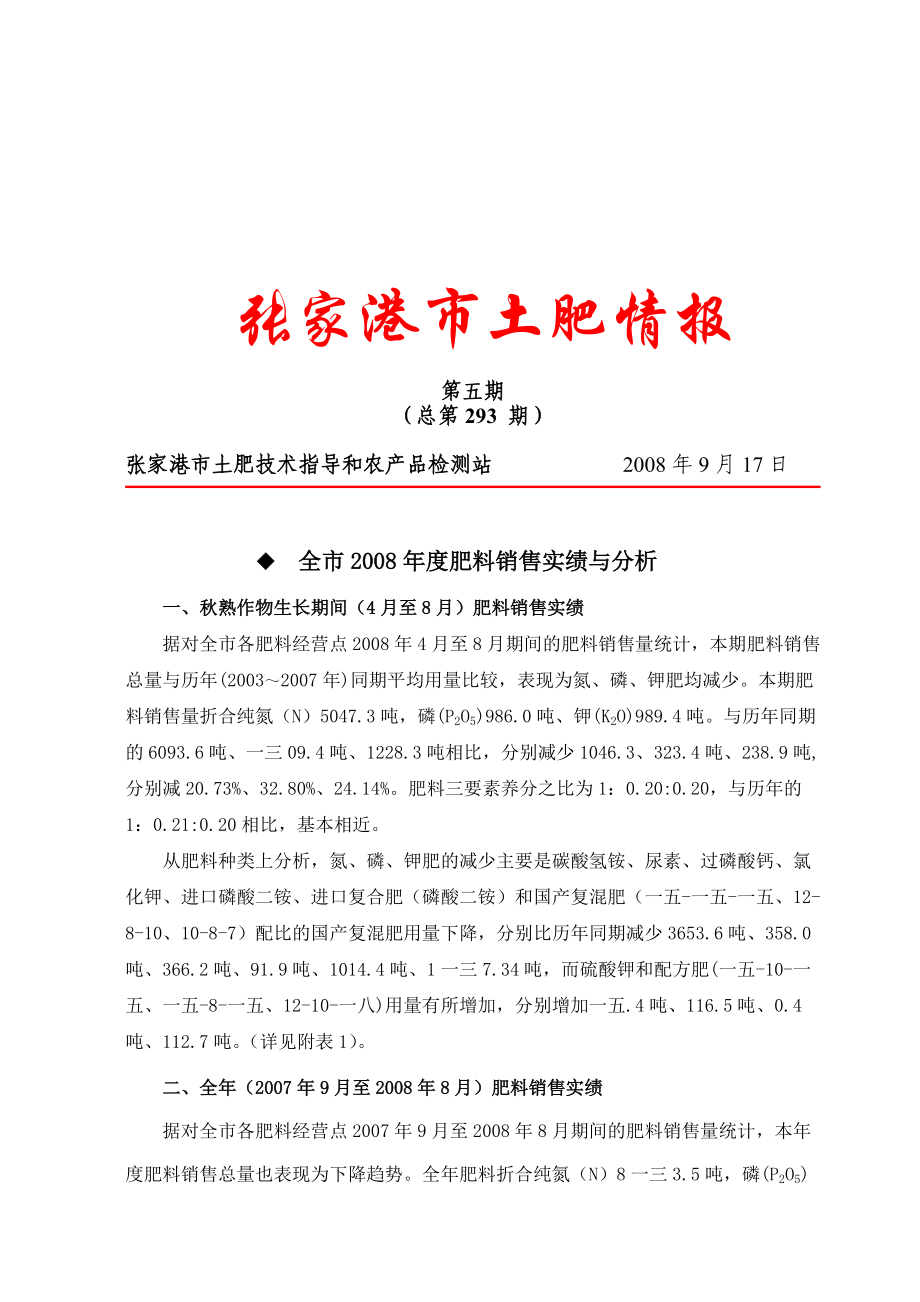 张家港市肥料销售实绩调查.docx_第1页