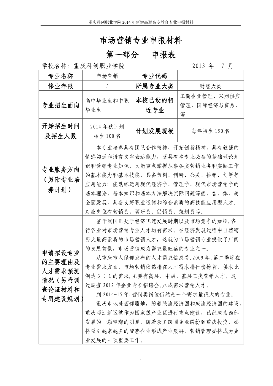 市场营销专业申报材料.docx_第1页