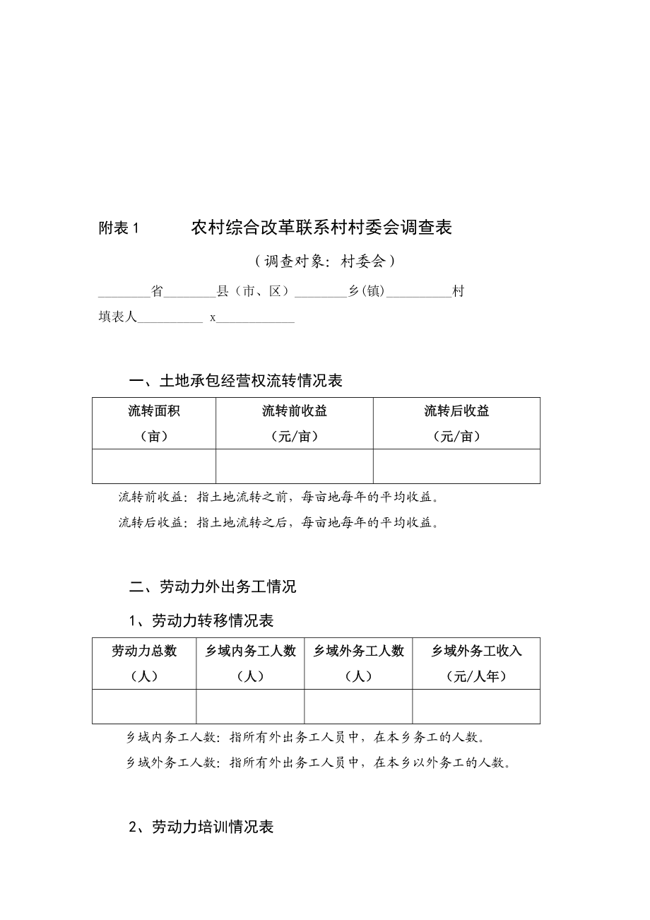 农村综合改革联系村村委会调查表汇编.docx_第1页