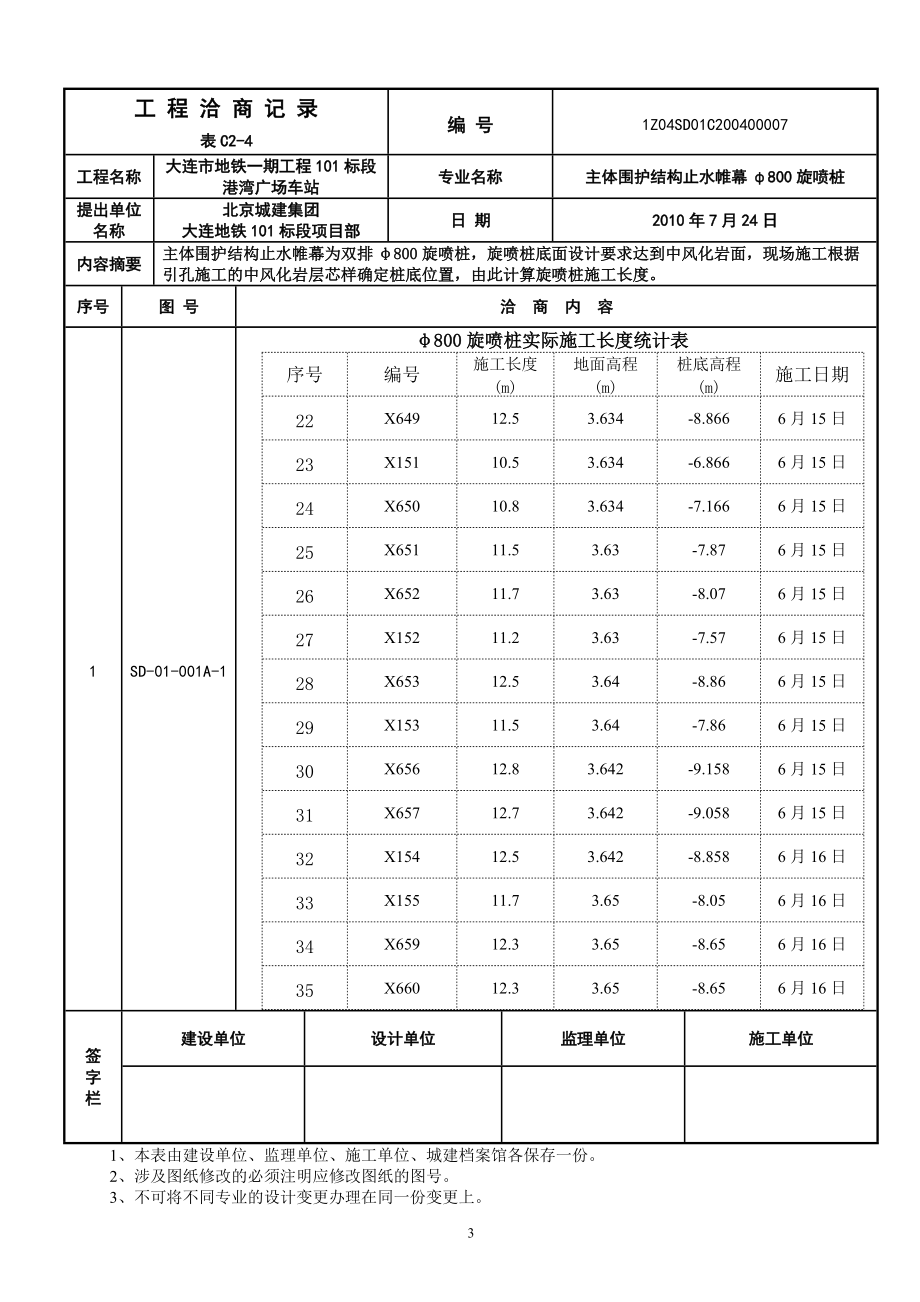 工程洽商单7旋喷桩长度确认.docx_第3页