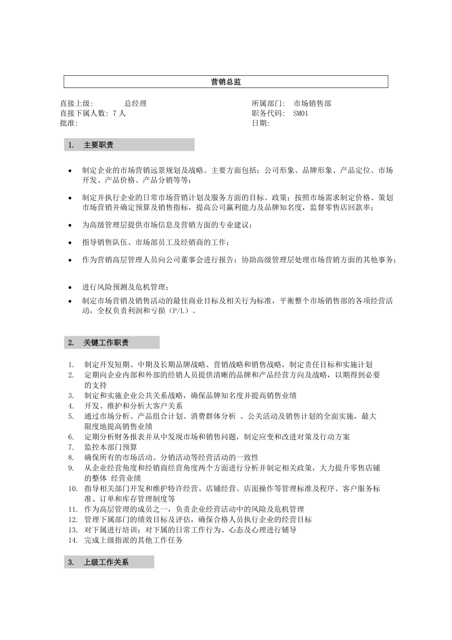 李宁公司营销系统营销总监职位说明书.docx_第1页