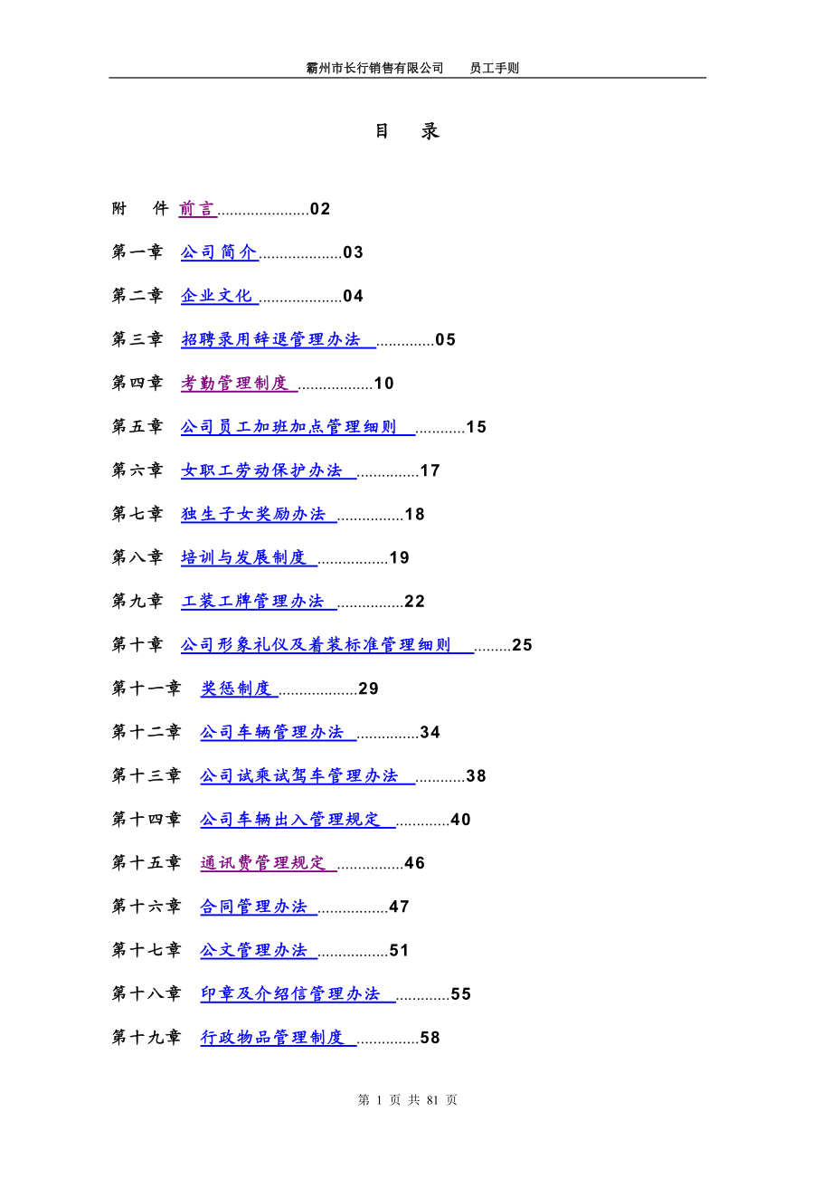 某某销售有限公司员工手则.doc_第1页