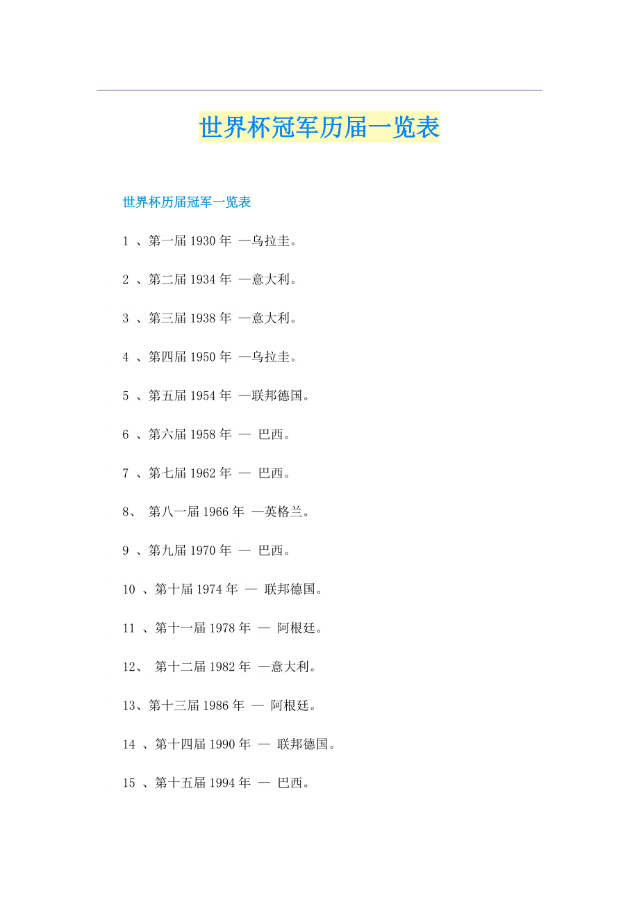 世界杯冠军历届一览表.doc_第1页