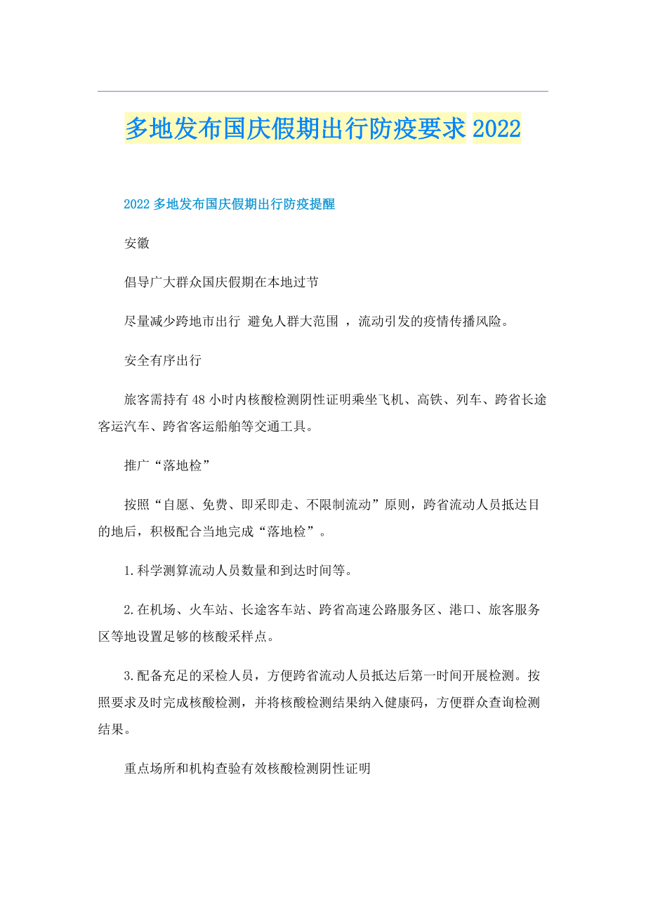 多地发布国庆假期出行防疫要求2022.doc_第1页