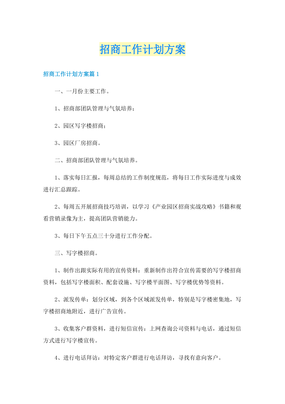 招商工作计划方案.doc_第1页