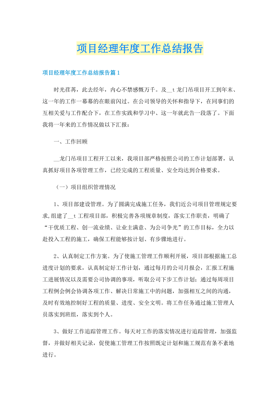 项目经理年度工作总结报告.doc_第1页