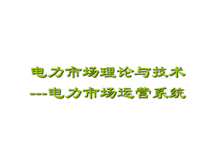 电力市场理论与技术电力市场运营系统课件.ppt