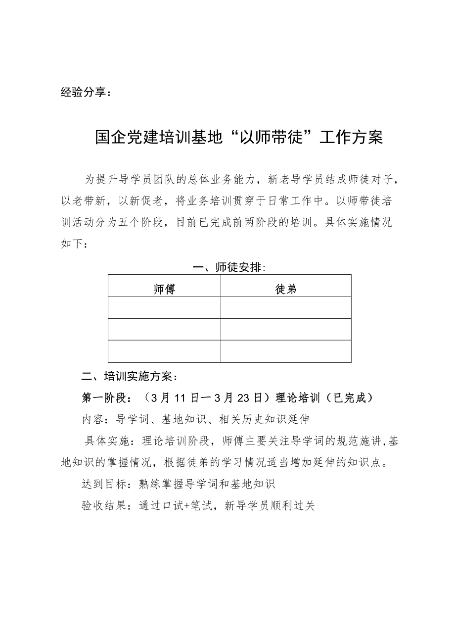 国企党建培训“以师带徒”工作方案 工作总结.docx_第1页