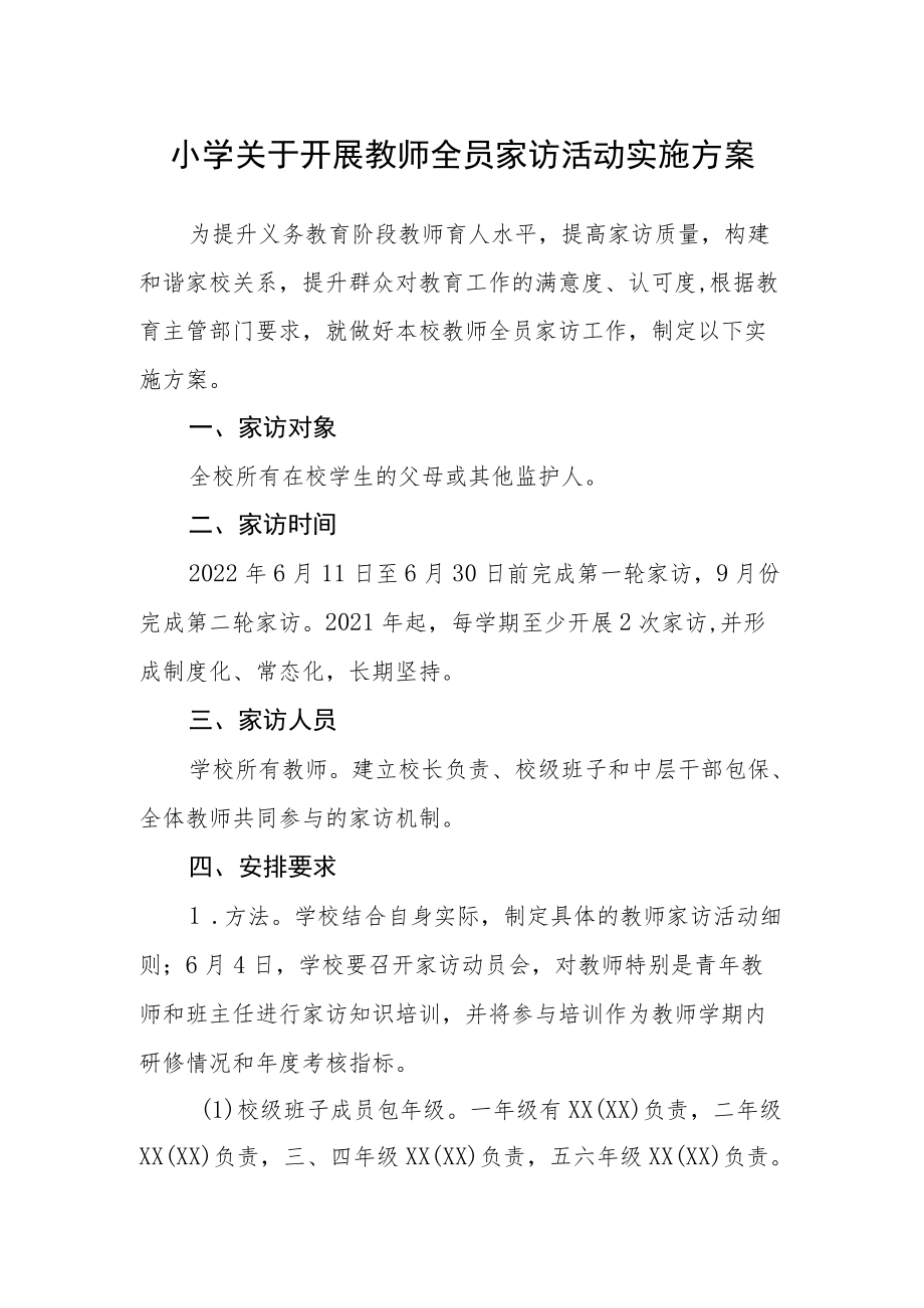 小学关于开展教师全员家访活动实施方案.docx_第1页