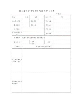 大学中青年骨干教师“出国研修”计划表.docx