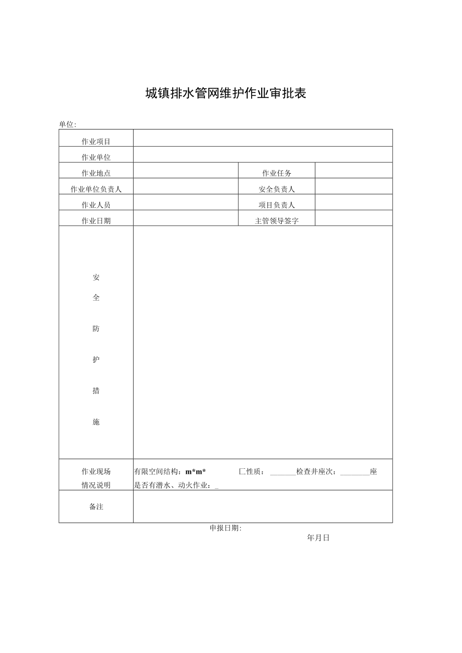 城镇排水管网维护作业审批表、作业票模板.docx_第1页