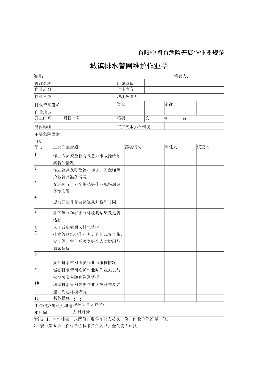 城镇排水管网维护作业审批表、作业票模板.docx_第2页