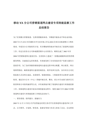 XX公司营销渠道网点建设专项效能监察报告.docx