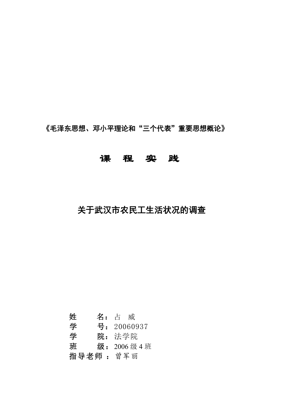 对武汉市农民工生活状况的调查.docx_第1页