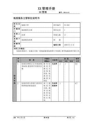 某航空物流公司地面服务主管职位说明书及关键绩效标准.docx