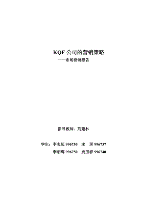 KQF公司营销策略之市场营销报告.docx