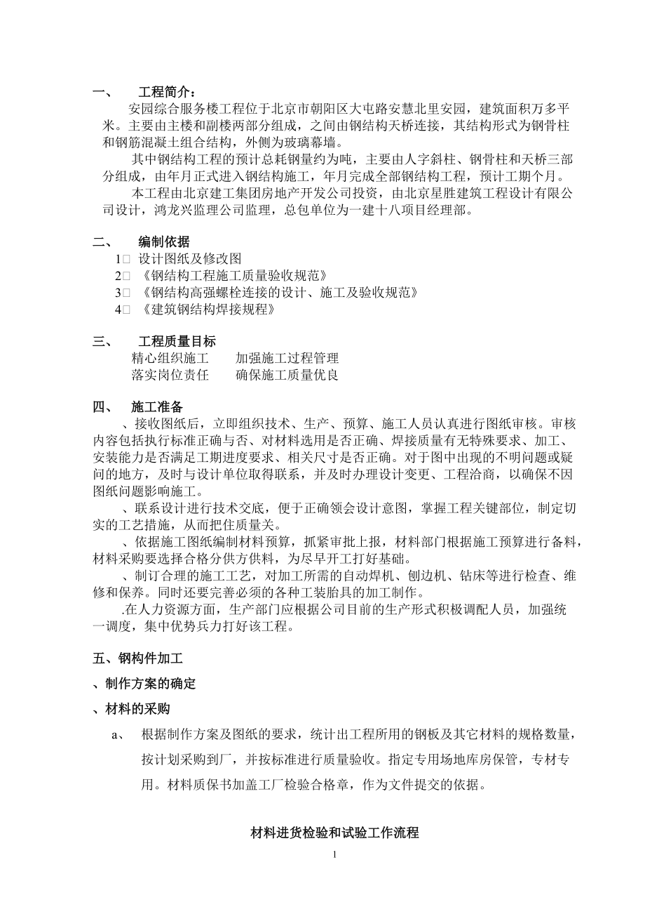 安园综合服务楼工程钢结构施工组织设计方案(DOC33页).doc_第1页