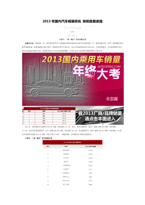 XXXX年国内汽车销量排名.docx