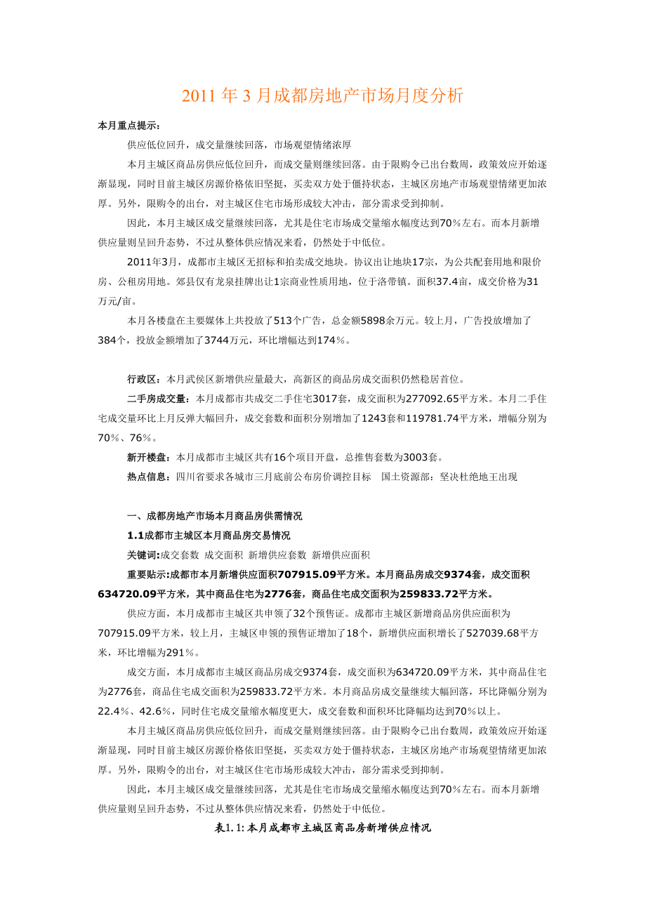 XXXX年3月成都房地产市场月度分析.docx_第1页