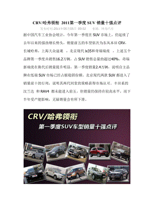 CRV／哈弗领衔 XXXX第一季度SUV销量十强点评.docx