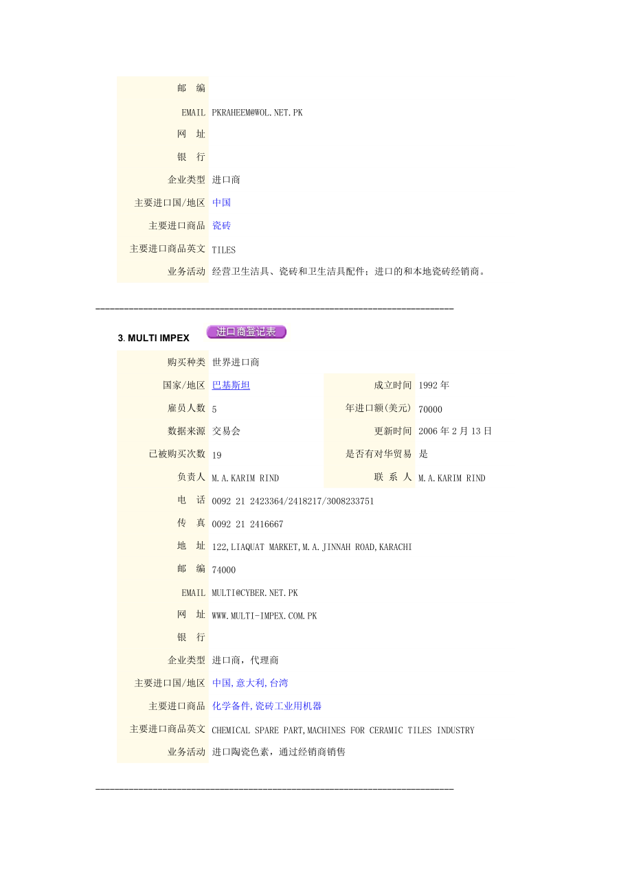 巴基斯坦建材相关客户名录.docx_第2页