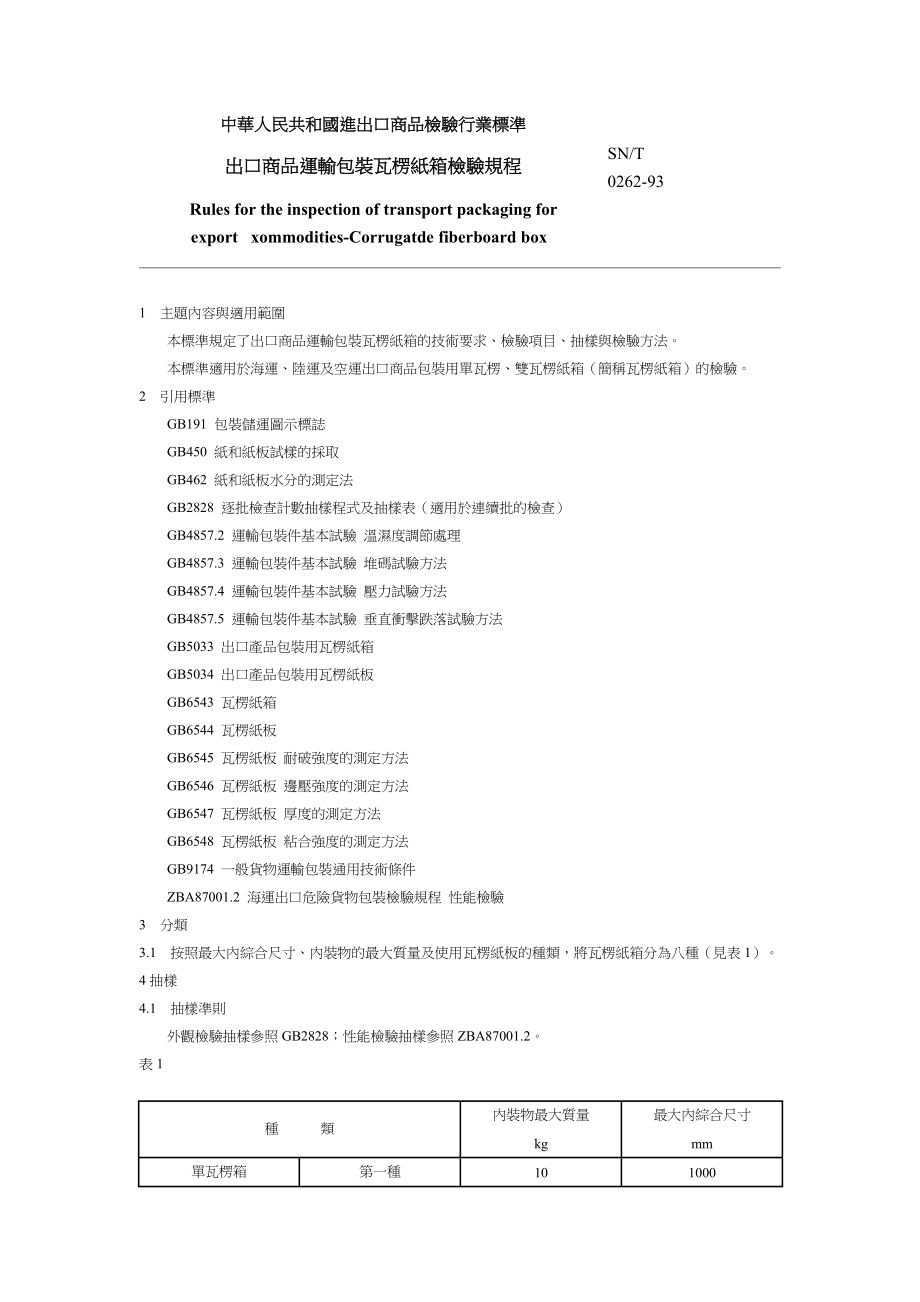 中華人民共和國國家標準-出口商品運輸包裝瓦楞紙箱檢驗規程.docx_第1页