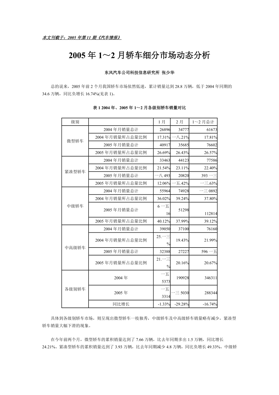 某某年～月轿车细分市场动态分析.docx_第1页