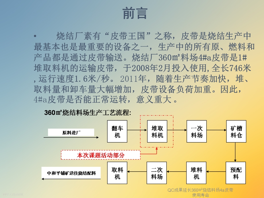 QC成果延长360㎡烧结料场4a皮带使用寿命课件.ppt_第2页