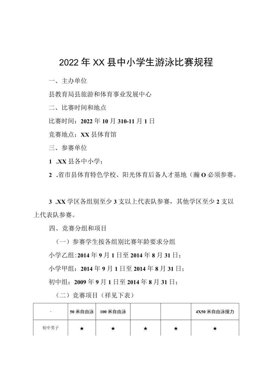 2022年XX县中小学生游泳比赛规程.docx_第1页