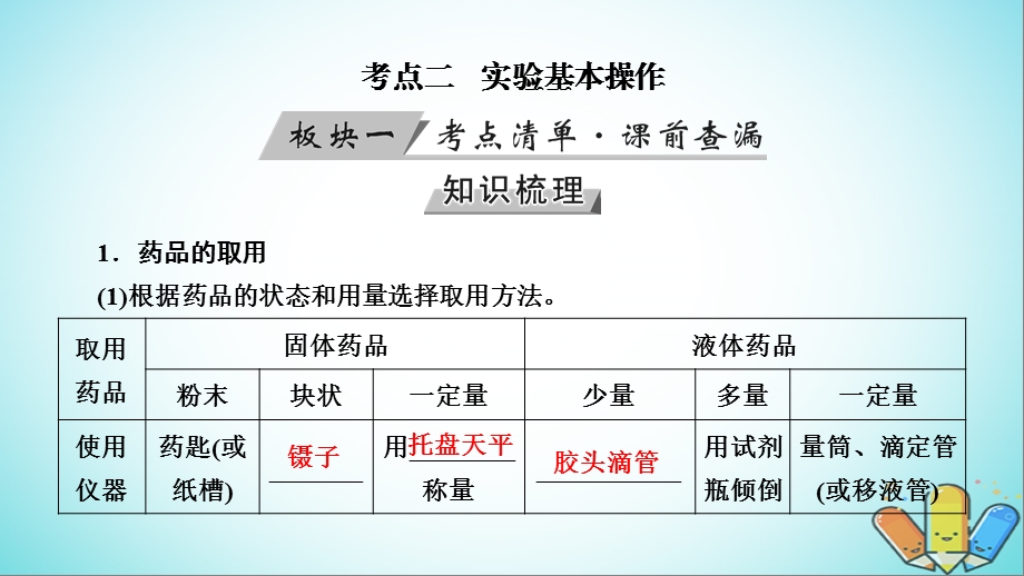 考化学大一轮复习第39讲化学常用仪器和实验基本操作考点2实验基本操作优盐件课件.ppt_第3页