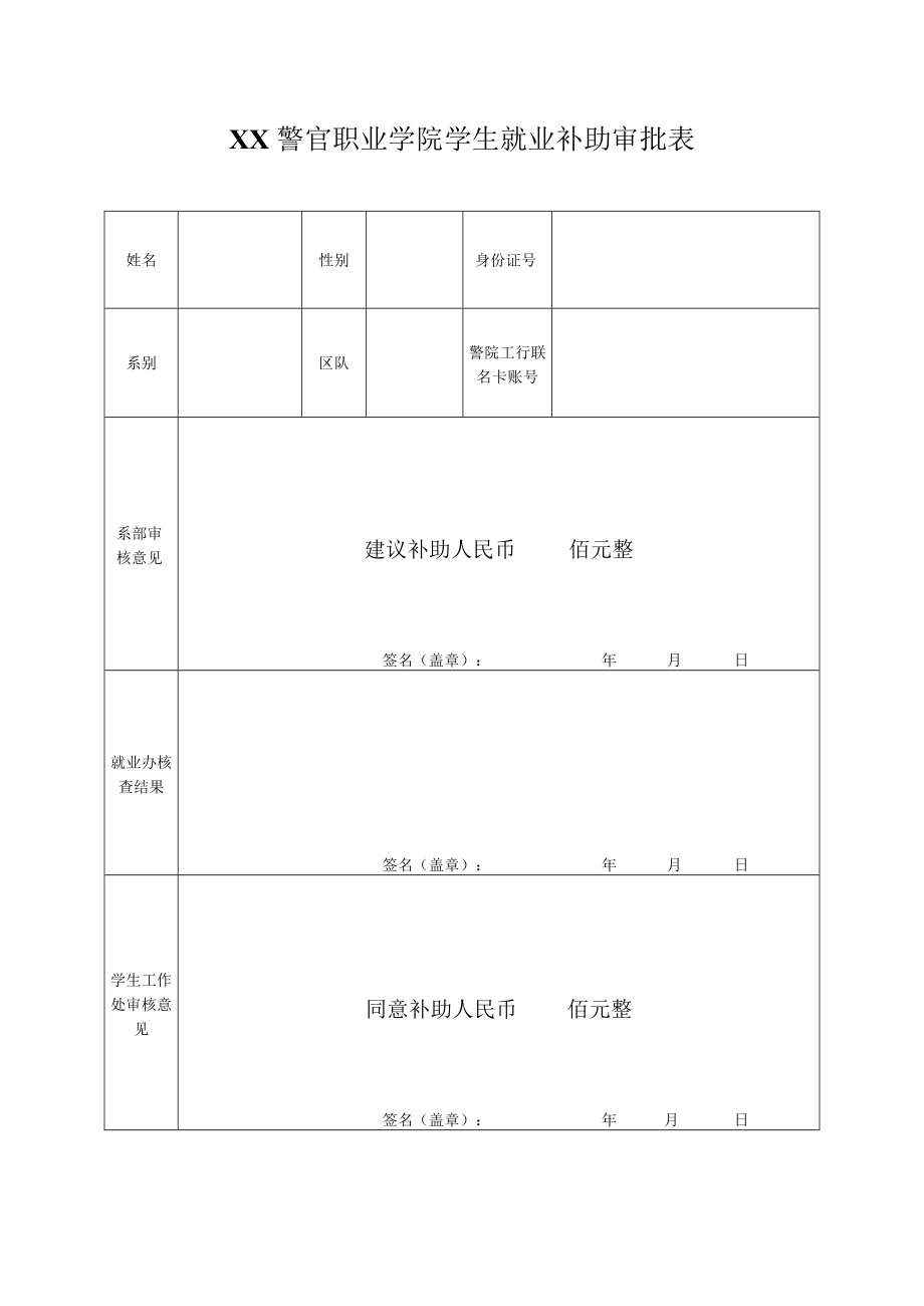 XX警官职业学院学生就业补助审批表.docx_第1页