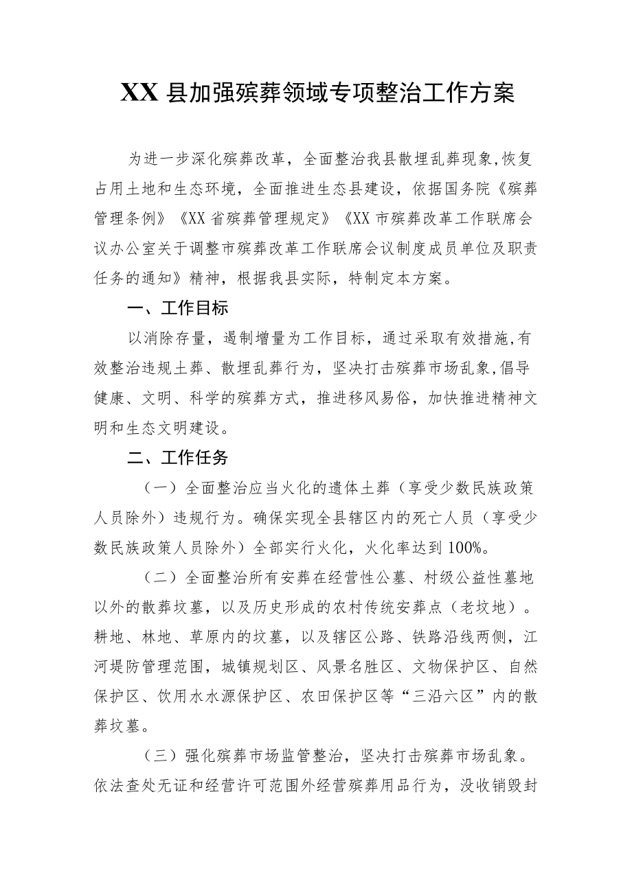 XX县加强殡葬领域专项整治工作方案.docx_第1页