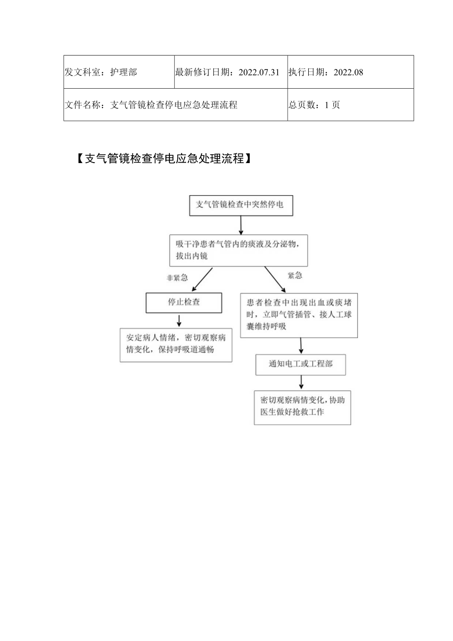 2022年9月《支气管镜检查停电应急处理流程》.docx_第1页