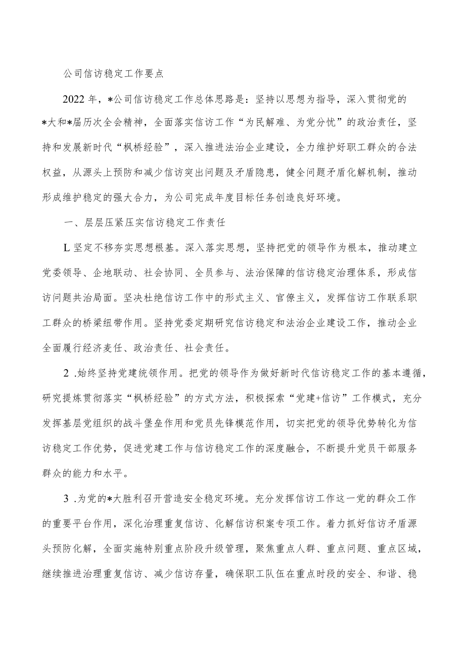 公司信访稳定工作要点.docx_第1页