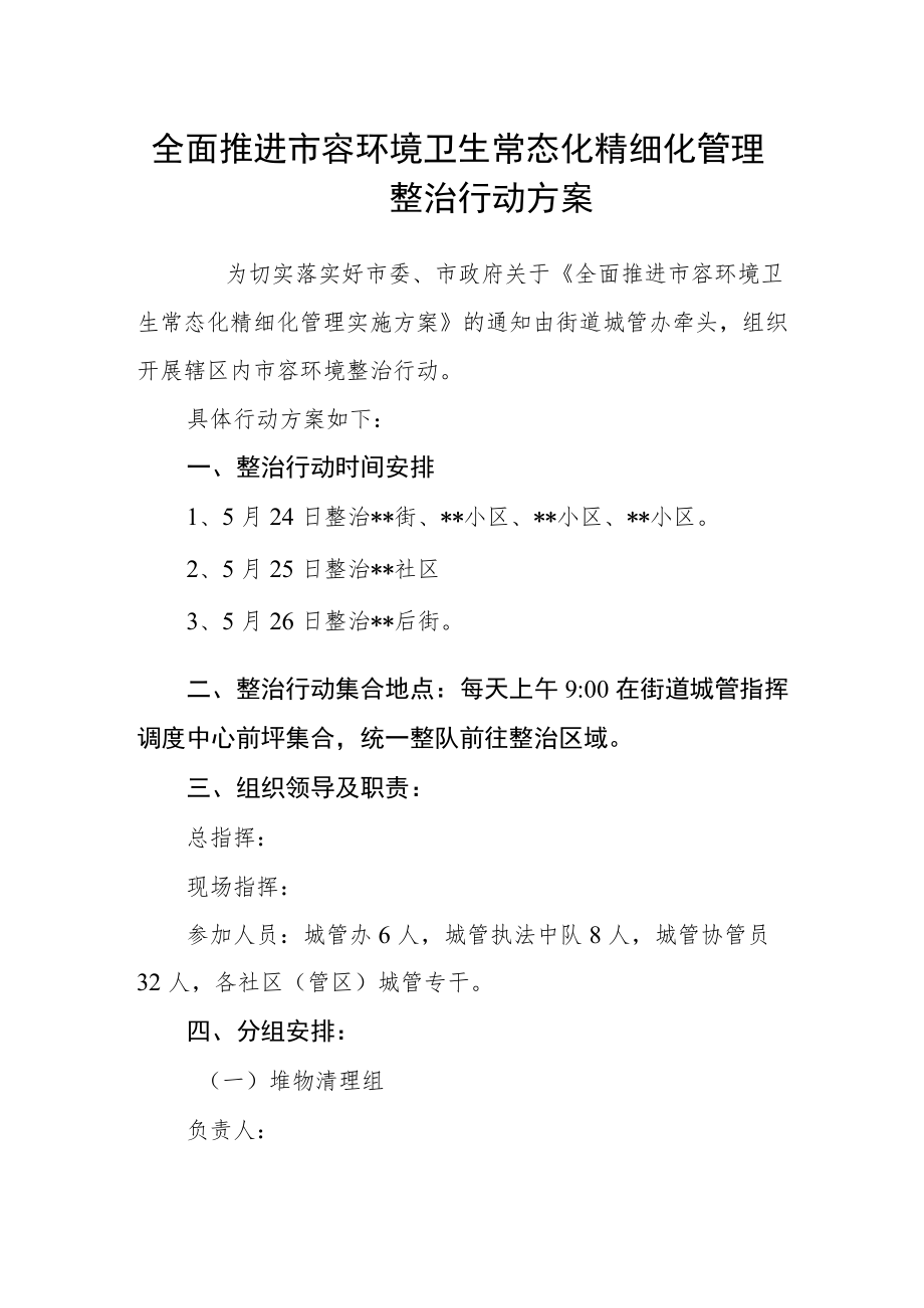 全面推进市容环境卫生常态化精细化管理整治行动方案.docx_第1页