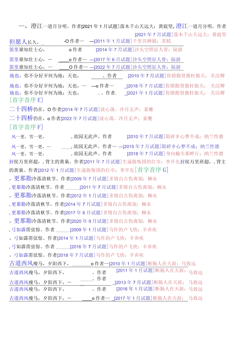 [2022秋期]2410国开电大专科《中国古代文学(B)2》十年期末考试默写题题库(排序版).docx_第2页