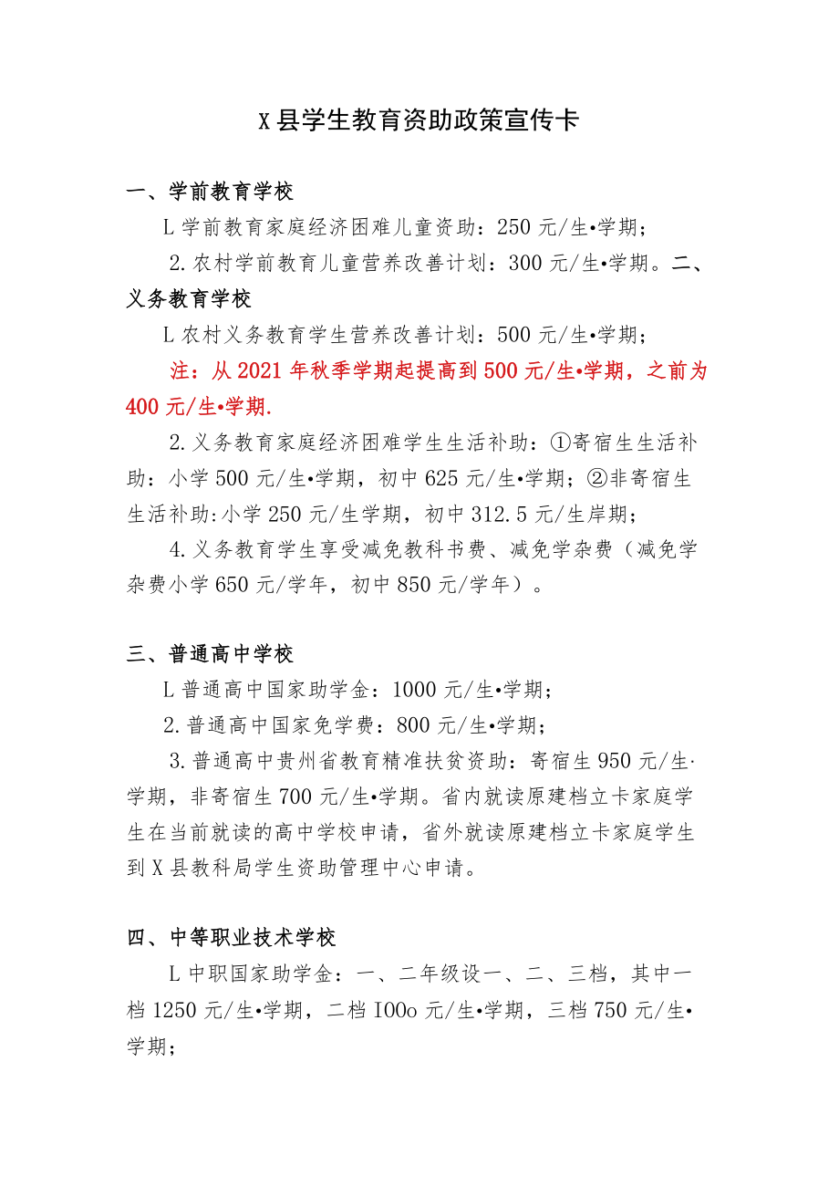 X县学生教育资助政策宣传卡.docx_第1页