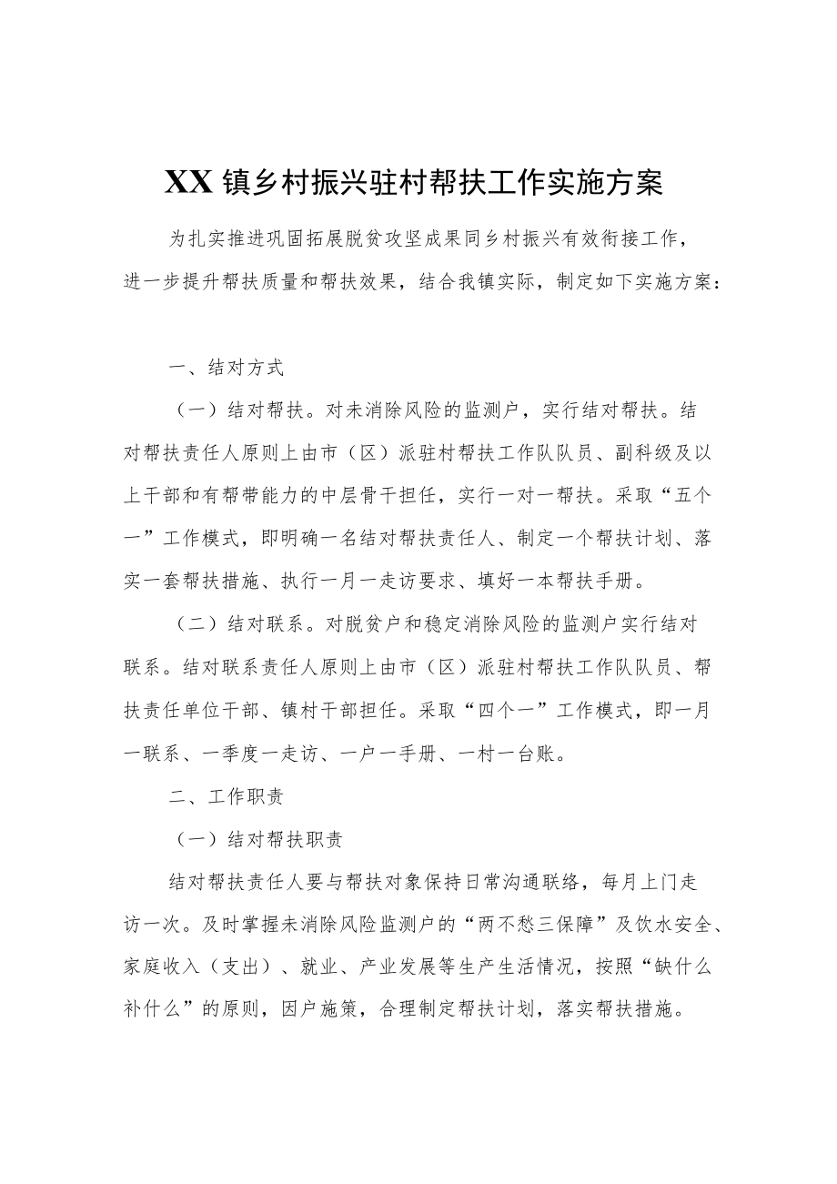 XX镇乡村振兴驻村帮扶工作实施方案.docx_第1页