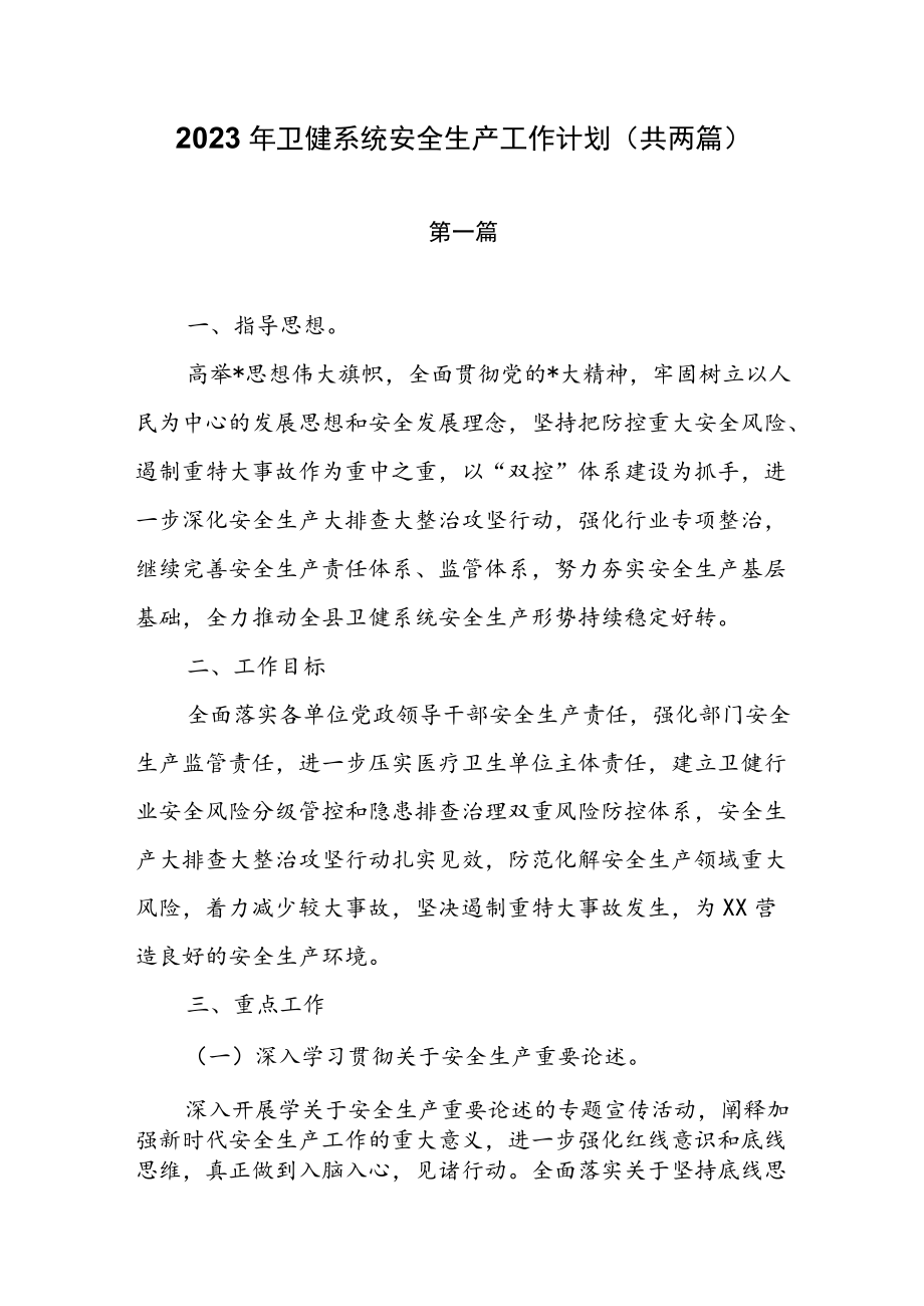 2023年卫健系统安全生产工作计划（共两篇）.docx_第1页