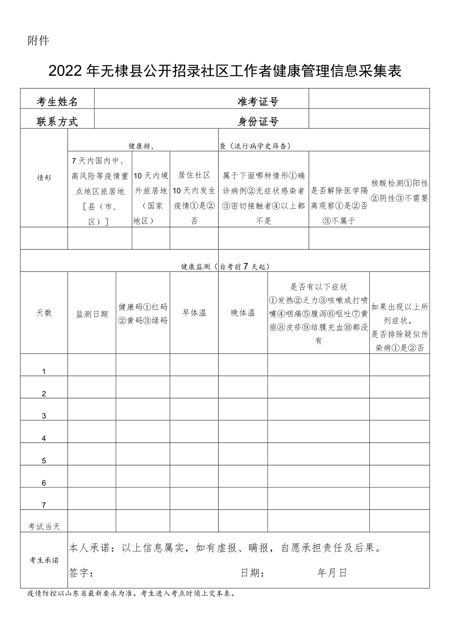 2022年无棣县公开招录社区工作者健康管理信息采集表.docx_第1页