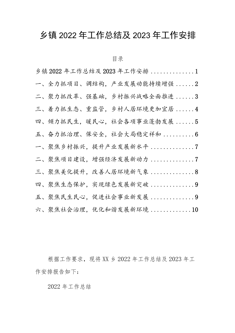 乡镇2022年工作总结及2023年工作安排.docx_第1页