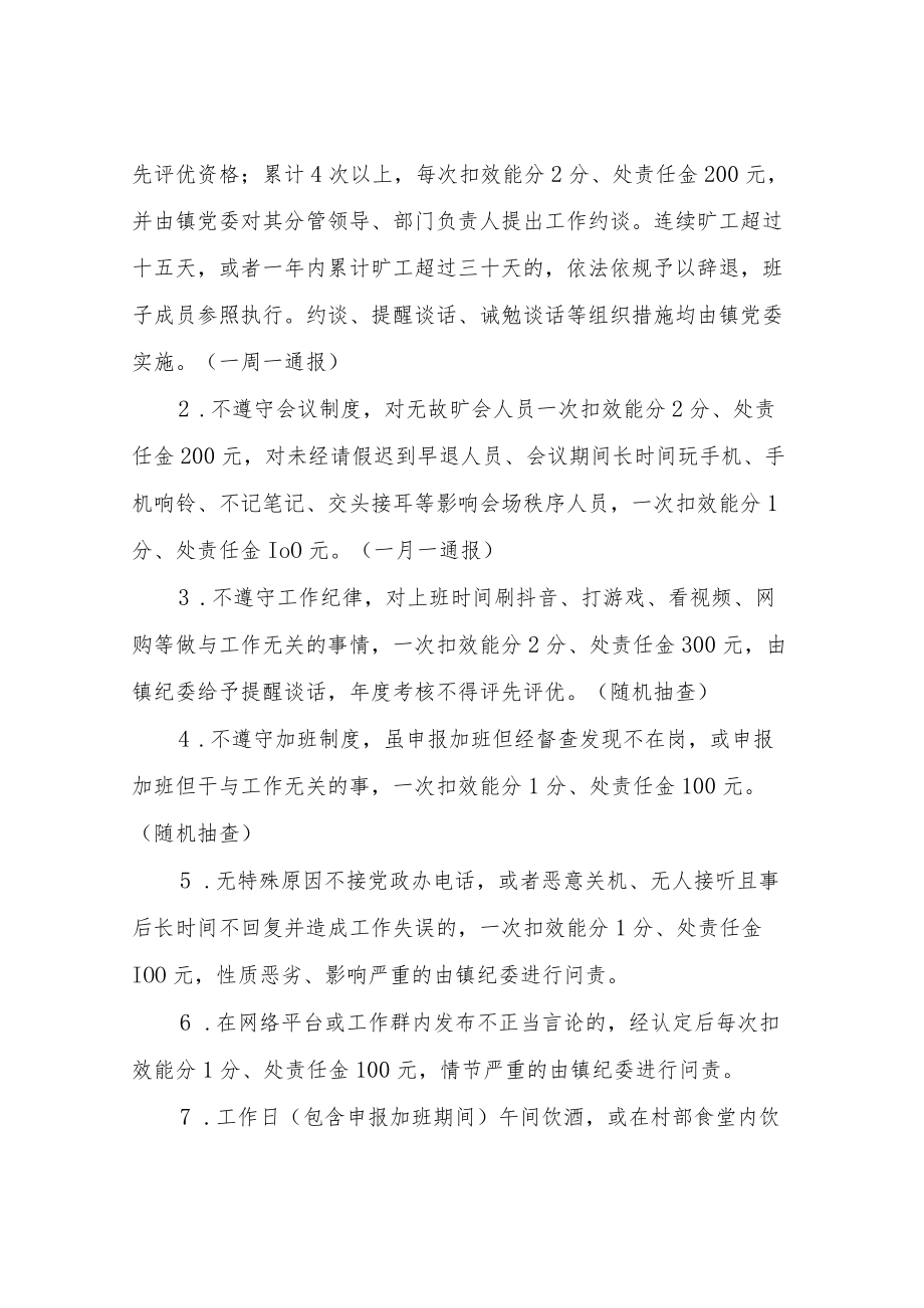 XX镇镇村干部作风效能建设考评办法.docx_第2页