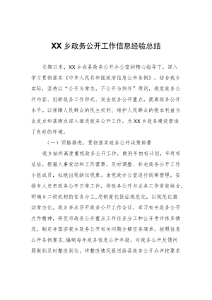 XX乡政务公开工作信息经验总结.docx