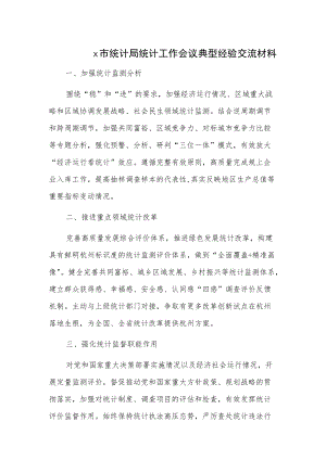 x市统计局统计工作会议典型经验交流材料.docx