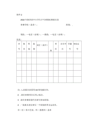 2022年陕西省中小学生乒乓球锦标赛报名表.docx