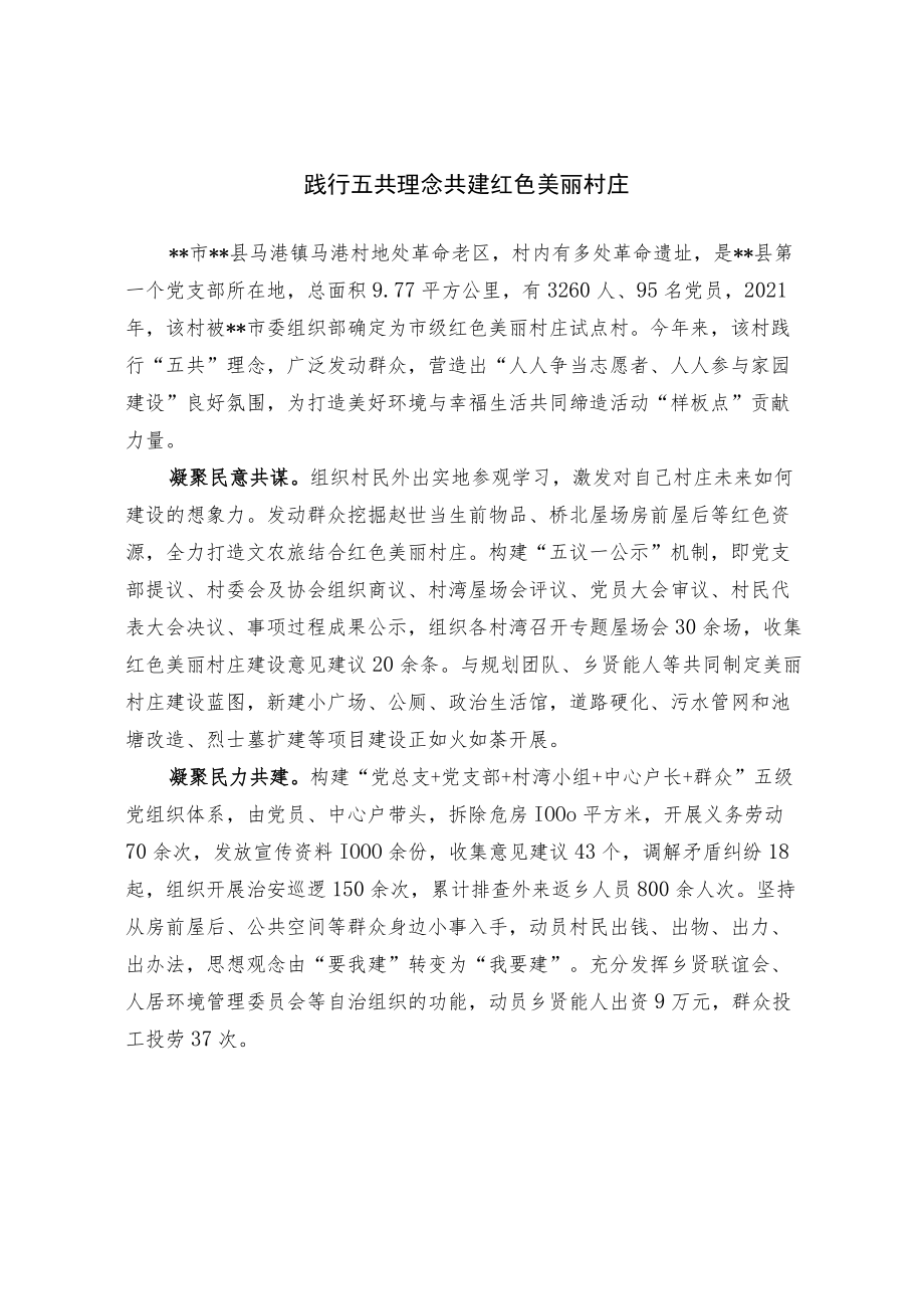 【经验总结】践行五共理念 共建红色美丽村庄.docx_第1页