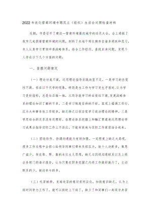 2022年优化营商环境专题民主(组织)生活会对照检查材料.docx