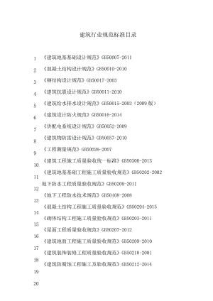 XX职业技术学院建筑工程系建筑行业规范标准目录.docx