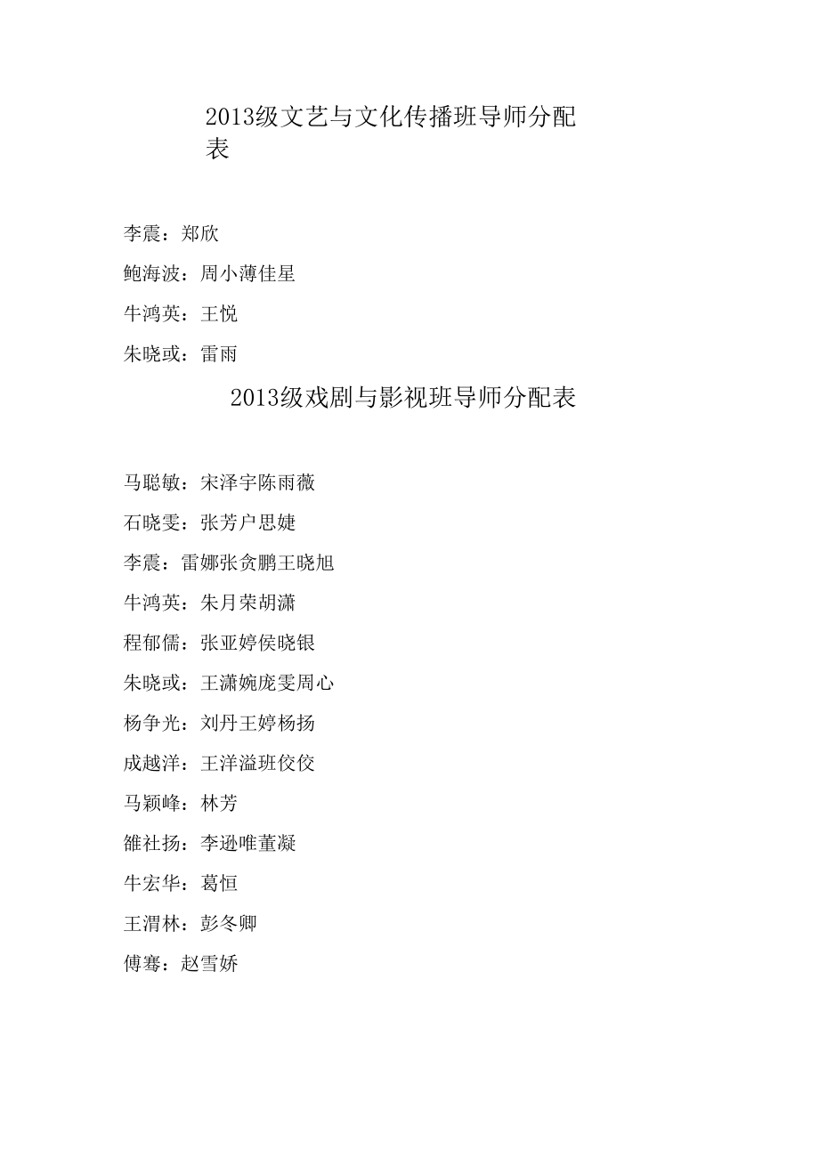 2013级文艺与文化传播班导师分配表.docx_第1页