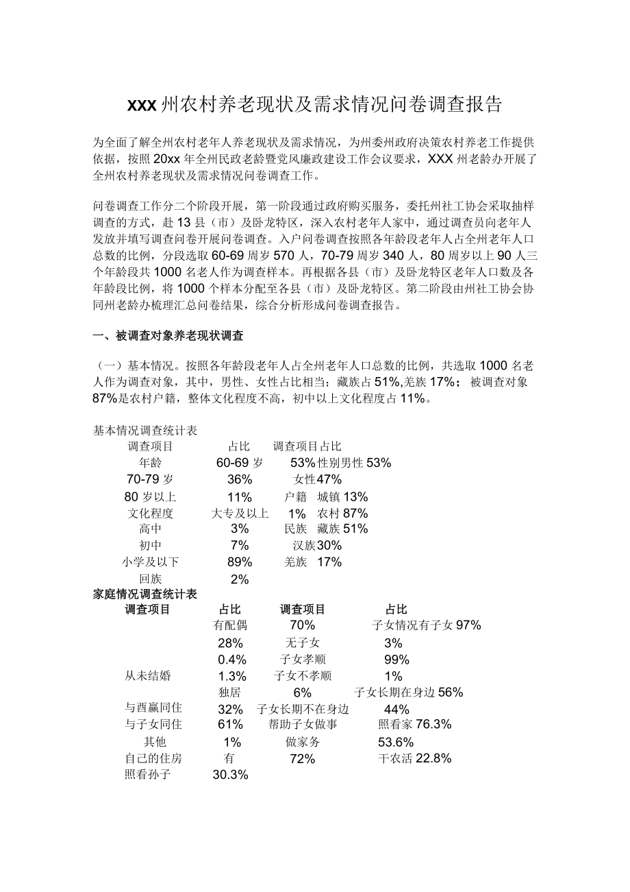 xxx州农村养老现状及需求情况问卷调查报告.docx_第1页